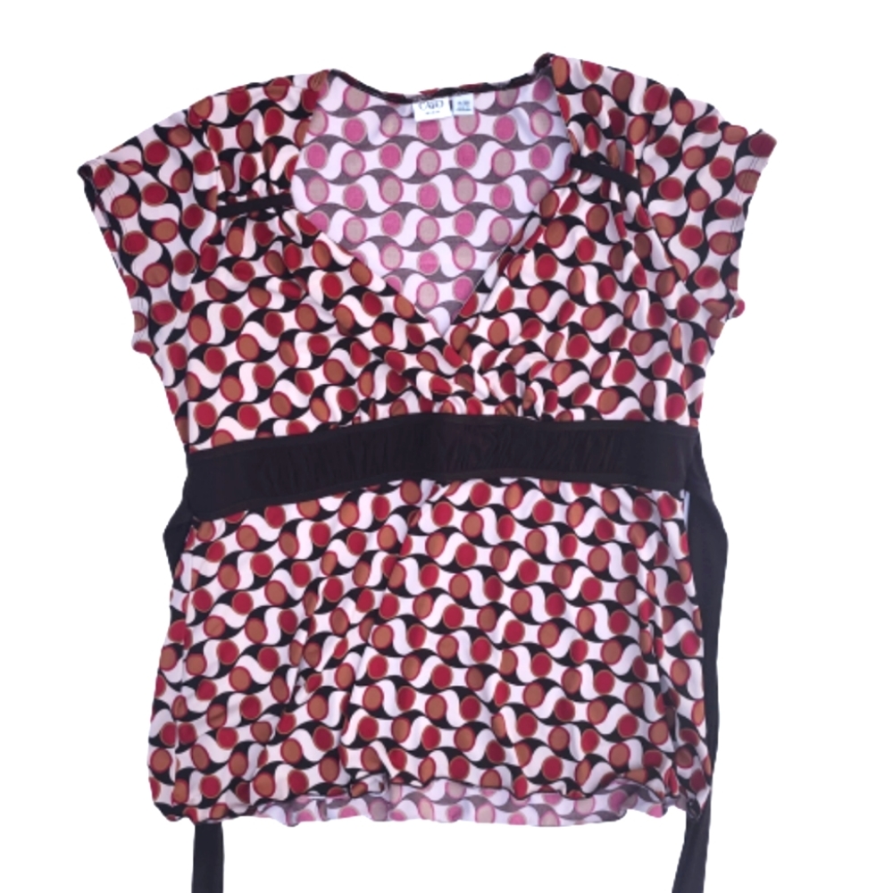 Cato Stretch Polyester Brown Burgundy Earthtonesl Short Sleeve Baby Doll Top